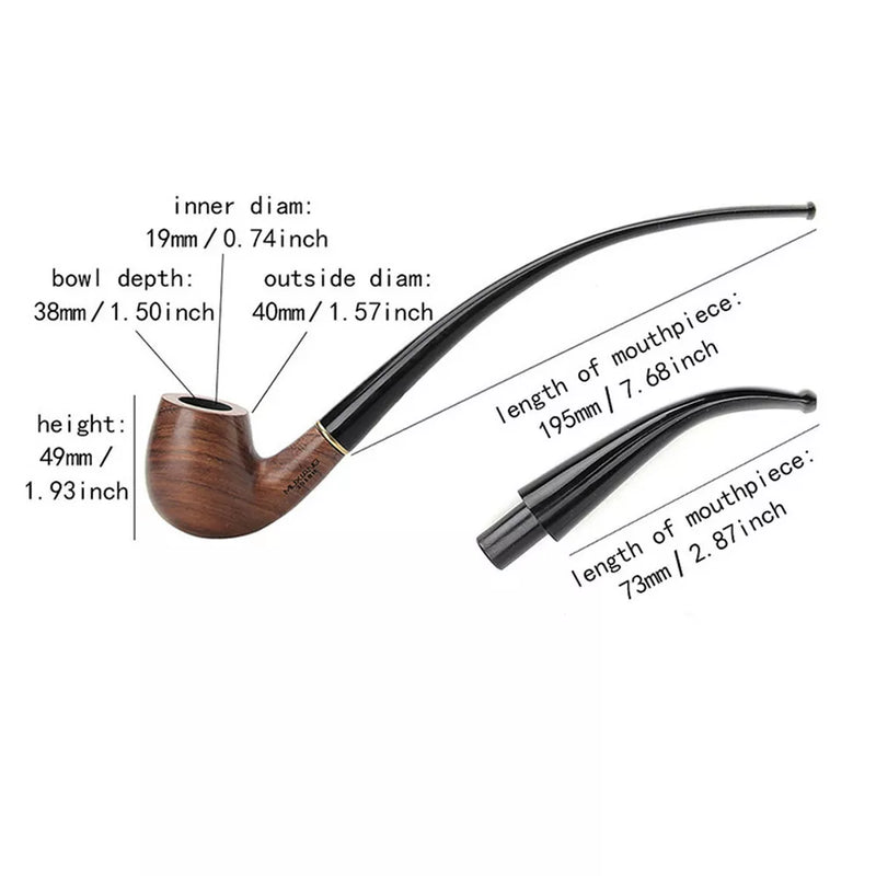 Rosewood Churchwarden Gandalf Pipe – Long Stem Bent Tobacco Pipe with Accessories