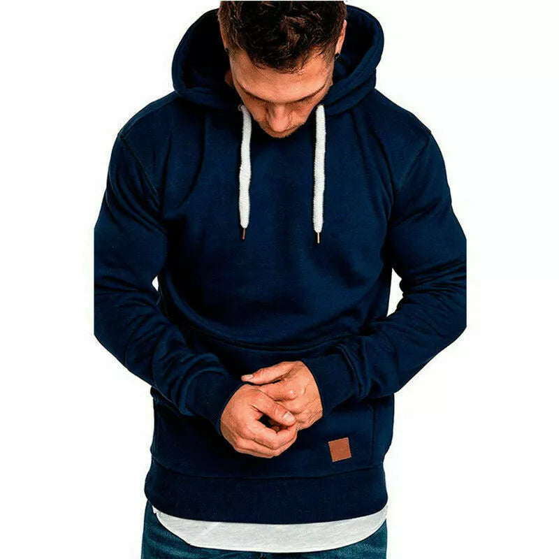 Men’s Slim Fit Casual Hoodie – Solid Color Pocket Pullover Sweatshirt