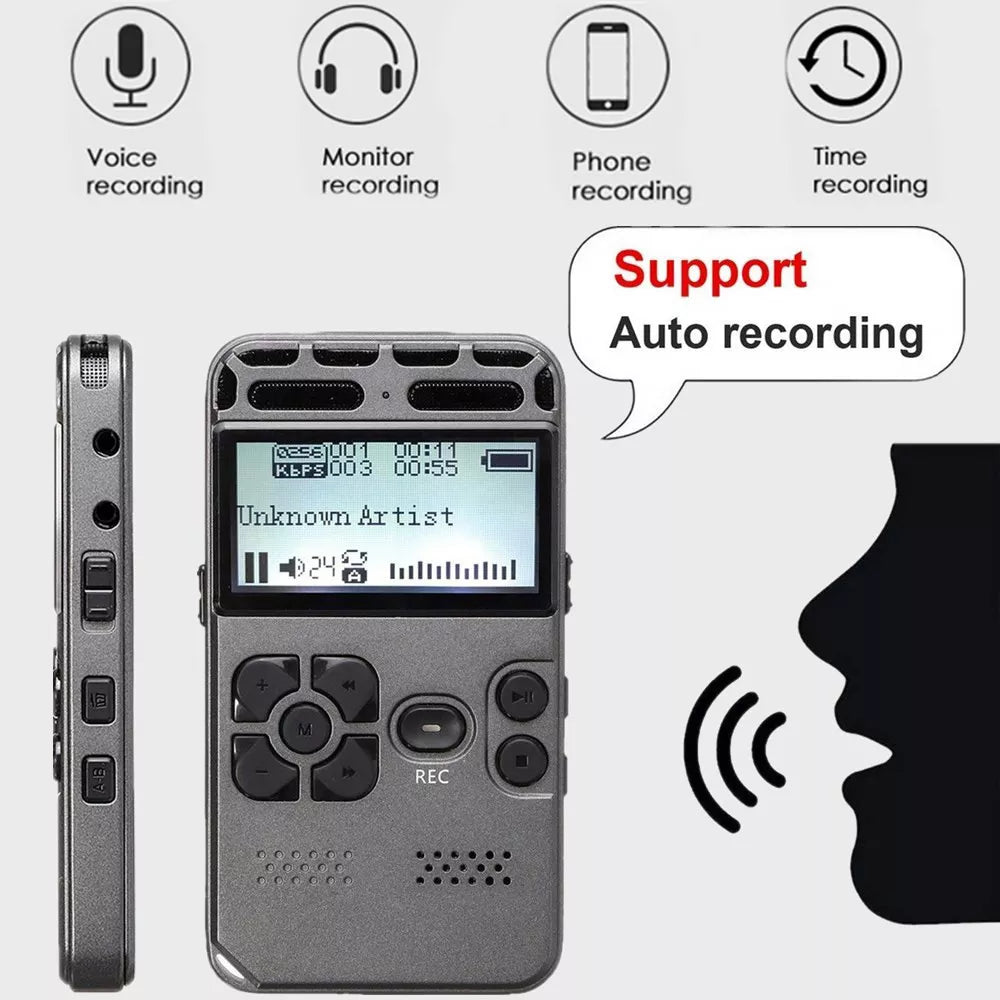 64GB Digital Voice Recorder & MP3 Player – Rechargeable with LCD Display