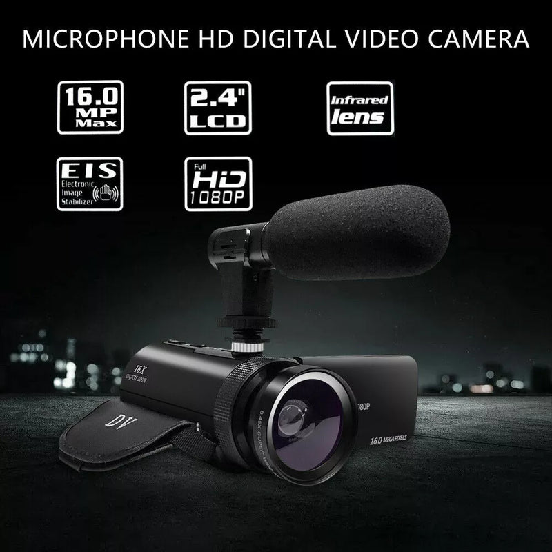 HD 1080P Digital Video Camera Camcorder for YouTube Vlogging with Microphone