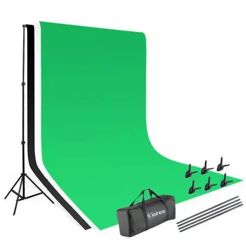 10FT Adjustable Photography Backdrop Stand Kit with 3 Backdrops