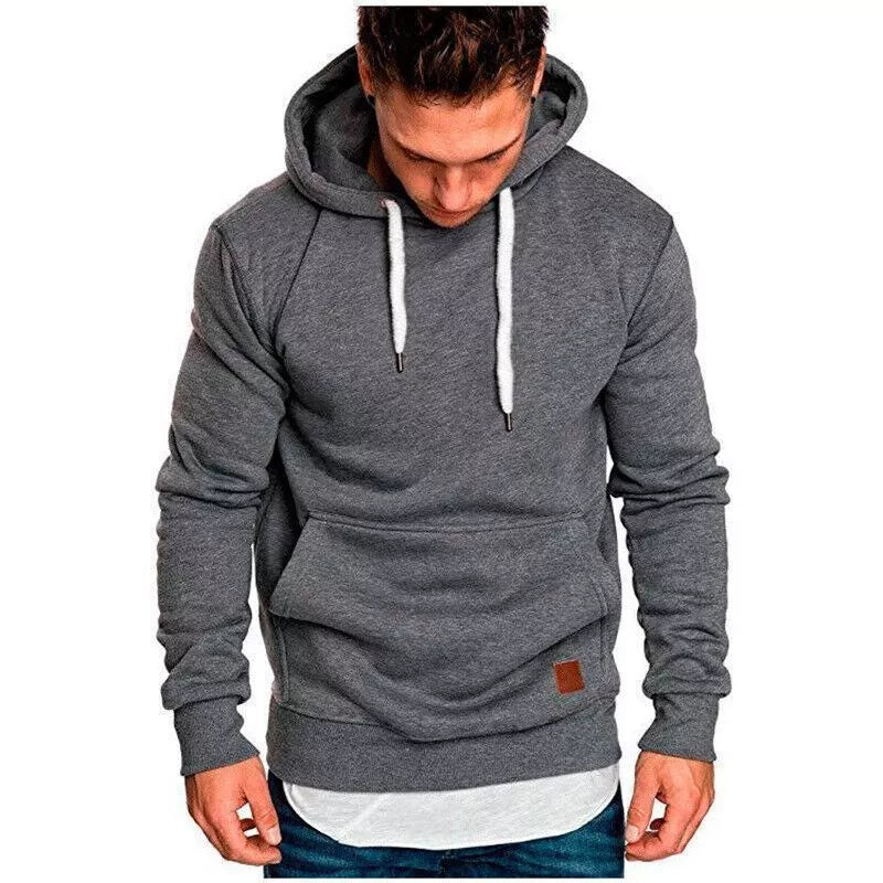 Men’s Slim Fit Casual Hoodie – Solid Color Pocket Pullover Sweatshirt