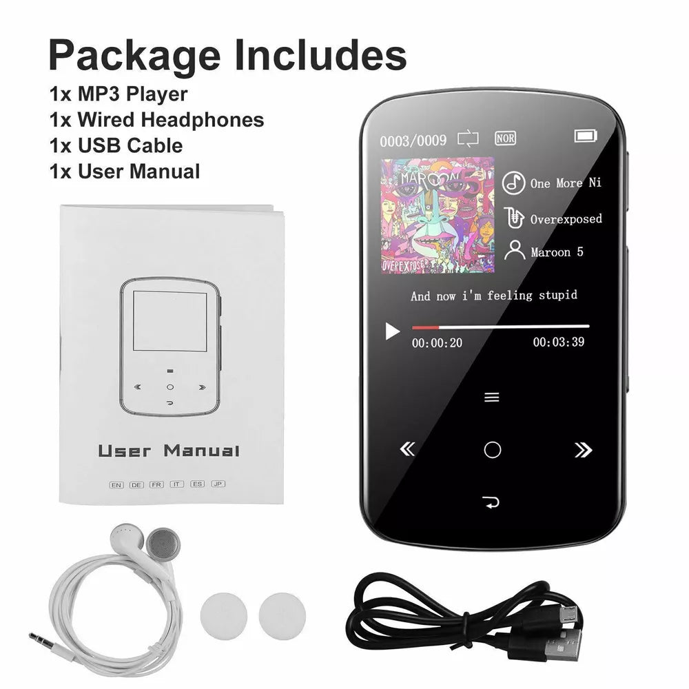 32GB Bluetooth MP3 Player – HiFi Lossless Sound, Voice Recorder, FM Radio & Clip