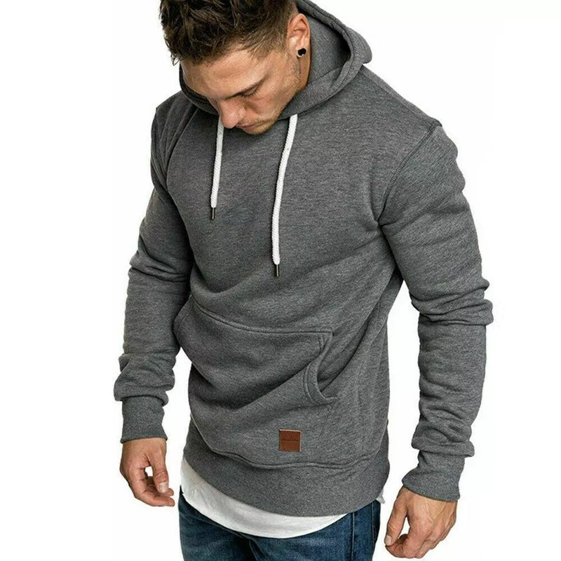 Men’s Slim Fit Casual Hoodie – Solid Color Pocket Pullover Sweatshirt