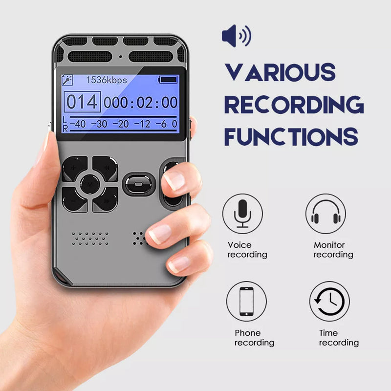 64GB Digital Voice Recorder & MP3 Player – Rechargeable with LCD Display