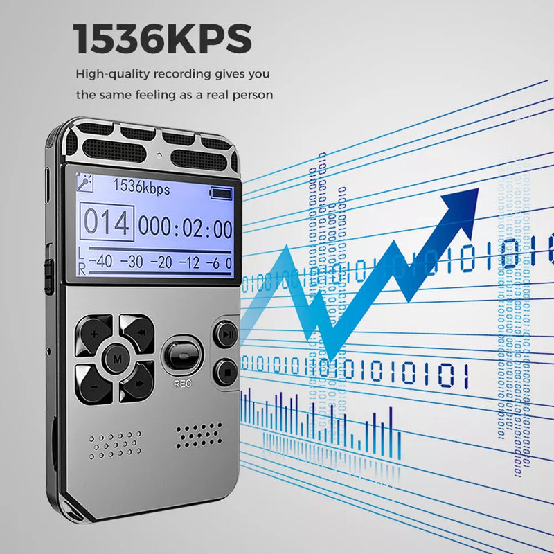 64GB Digital Voice Recorder & MP3 Player – Rechargeable with LCD Display