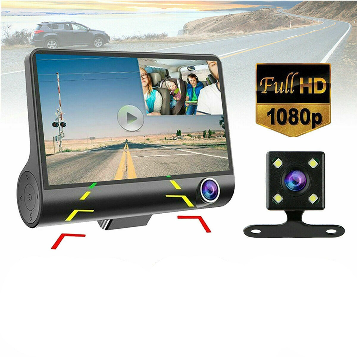 1080P Car Video Dash Cam HD Dual Lens Recorder Camera G-Sensor Mirror