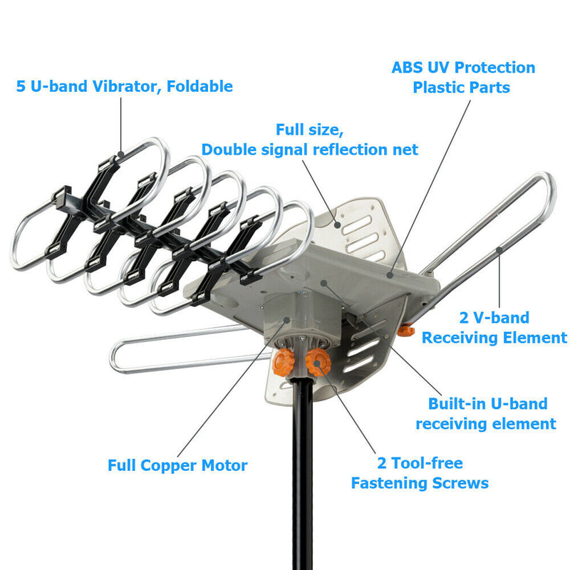 990-Mile Range Outdoor HD TV Antenna - UHF/VHF 4K Reception