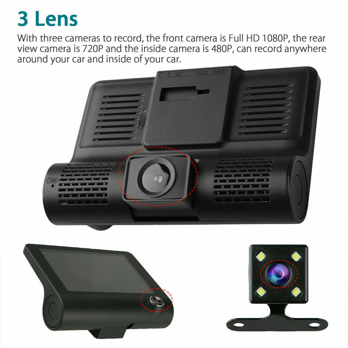 1080P Car Video Dash Cam HD Dual Lens Recorder Camera G-Sensor Mirror