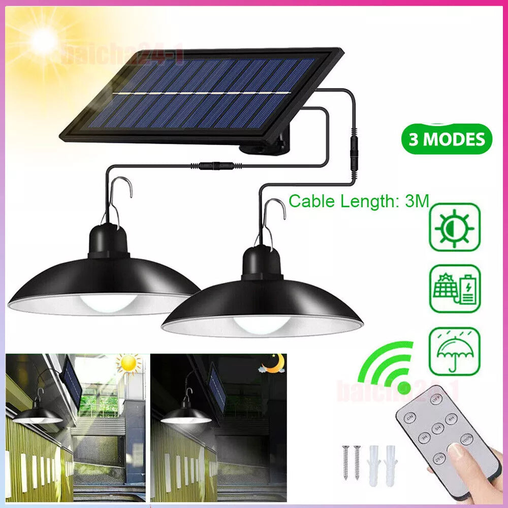 Solar Powered Double Head LED Pendant Light