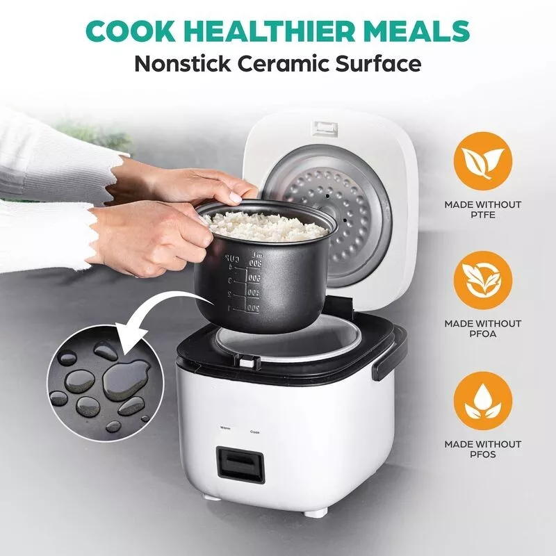 Premium Space-Saving Rice Cooker with Ceramic Nonstick Inner Pot