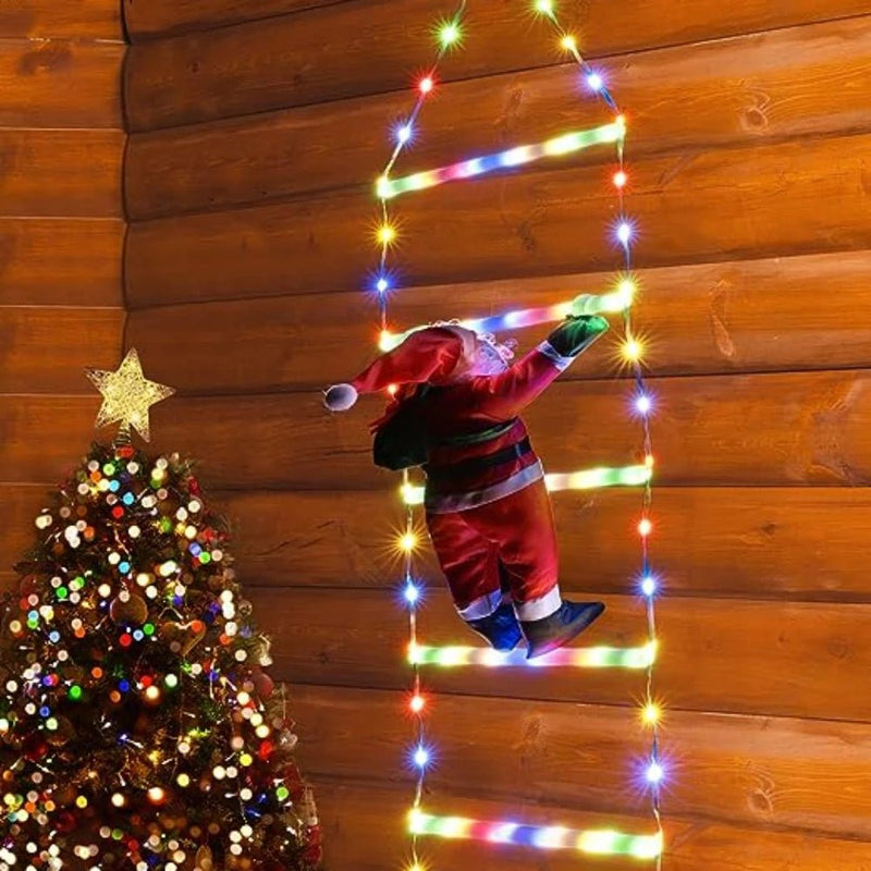 Santa Claus Climbing Ladder with LED String Lights with 8 Lighting Modes