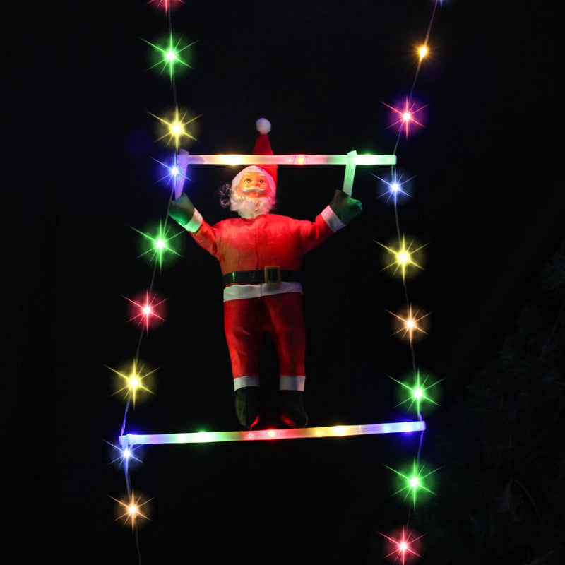 Santa Claus Climbing Ladder with LED String Lights with 8 Lighting Modes