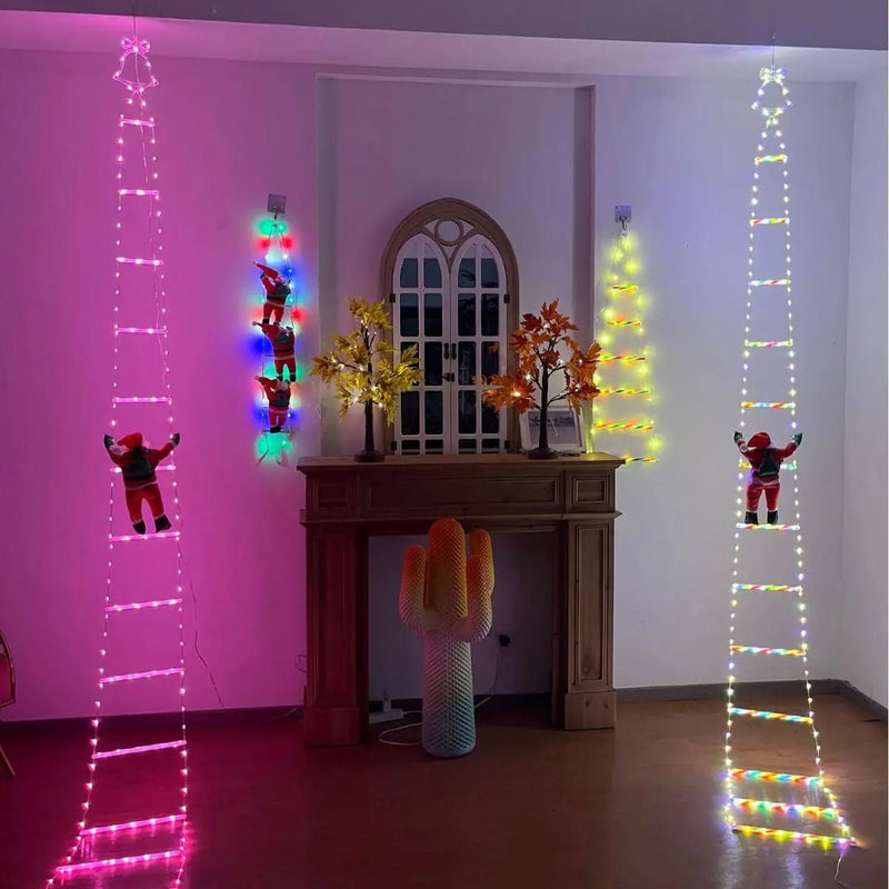 Santa Claus Climbing Ladder with LED String Lights with 8 Lighting Modes