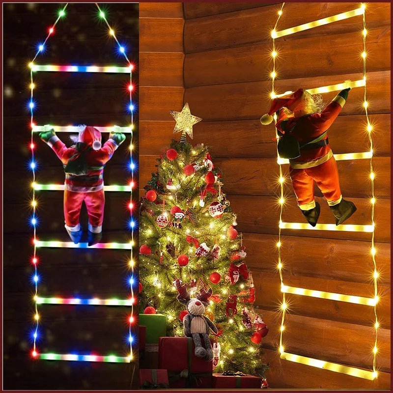 Santa Claus Climbing Ladder with LED String Lights with 8 Lighting Modes