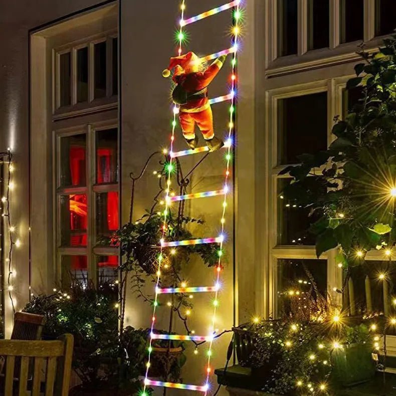 Santa Claus Climbing Ladder with LED String Lights with 8 Lighting Modes