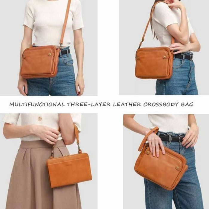 Three-Layer Leather Crossbody Bag