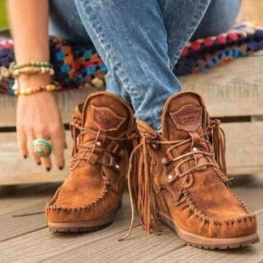 Retro Fringe Moccasin Leather Winter Boots