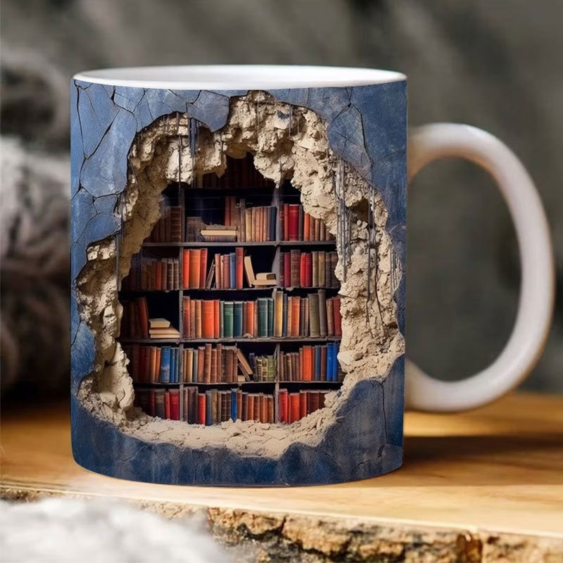 3D Library Bookshelf Mug | Coffee Mugs Gift for Book Lovers