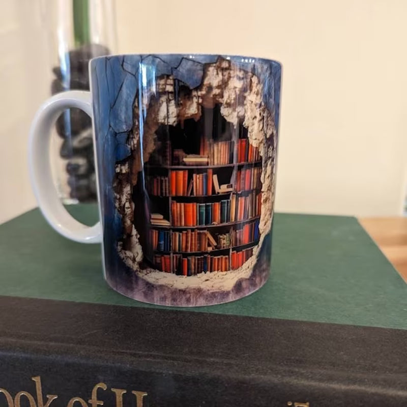 3D Library Bookshelf Mug | Coffee Mugs Gift for Book Lovers