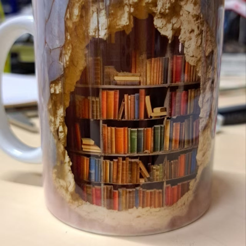 3D Library Bookshelf Mug | Coffee Mugs Gift for Book Lovers