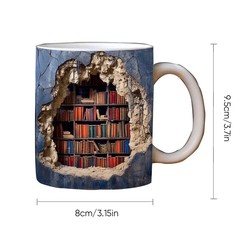 3D Library Bookshelf Mug | Coffee Mugs Gift for Book Lovers