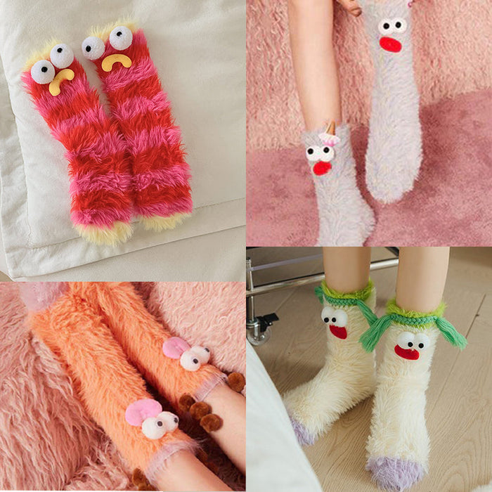 Coral Velvet Three-Dimensional Quirky Socks, Cute Cartoon Wacky Novelty Socks