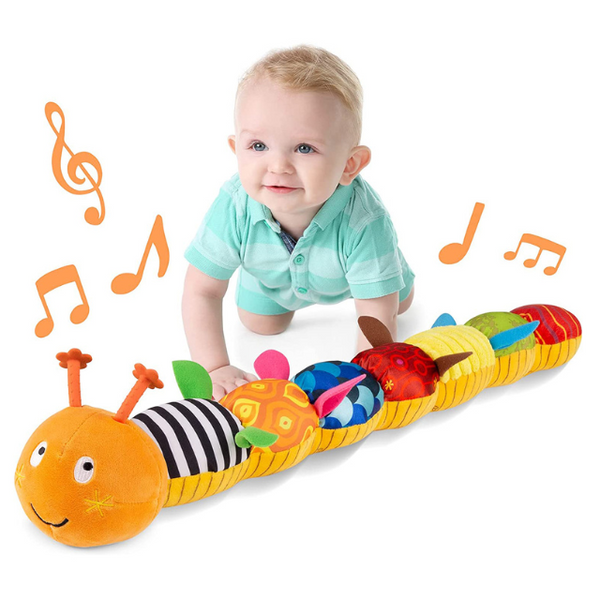 Musikalische Babyrassel, ausgestopfte Plüsch-Raupe mit Sensorik