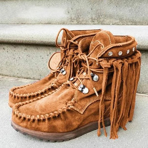 Retro Fringe Moccasin Leather Winter Boots