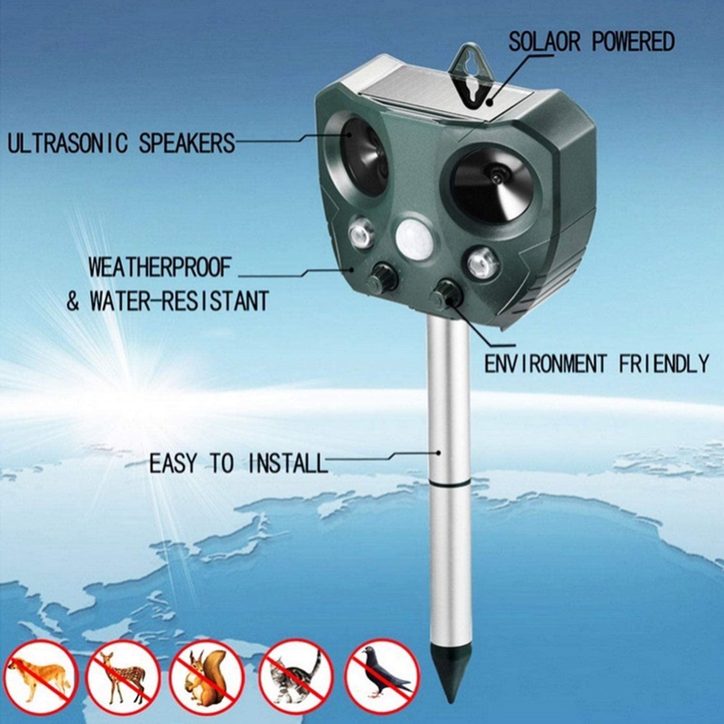 Solarbetriebener Ultraschall-Vogel- und Schädlingsabwehr