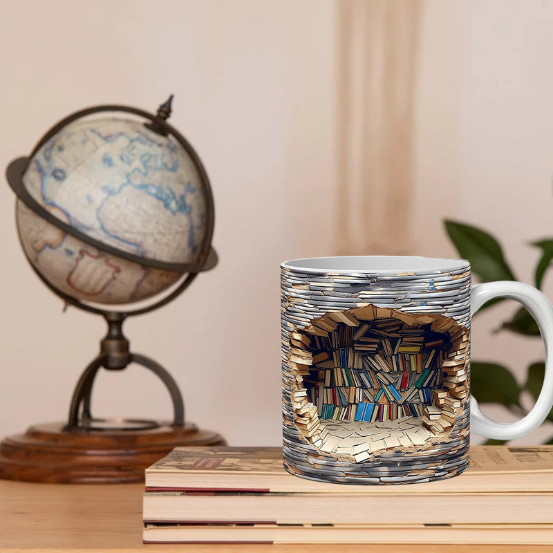 3D Library Bookshelf Mug | Coffee Mugs Gift for Book Lovers