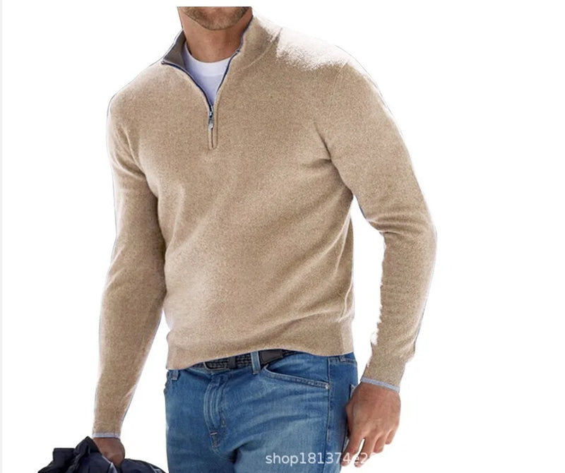 Men's Cashmere Style Zipper Basic Sweater (Polyester)