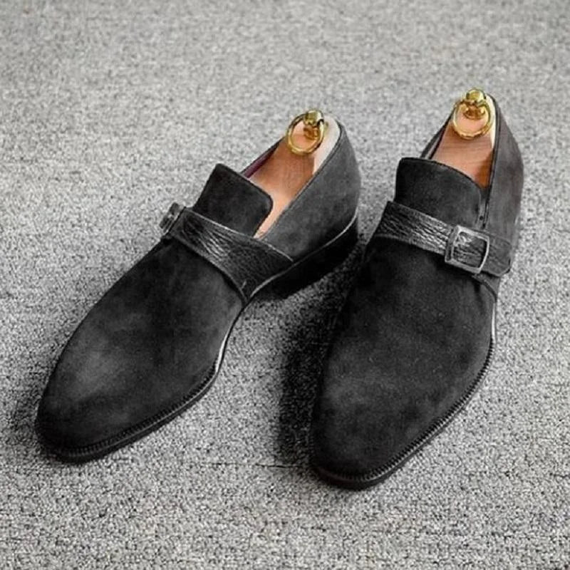 Men's faux suede buckle strap business workwear shoes Fall winter slip on loafers