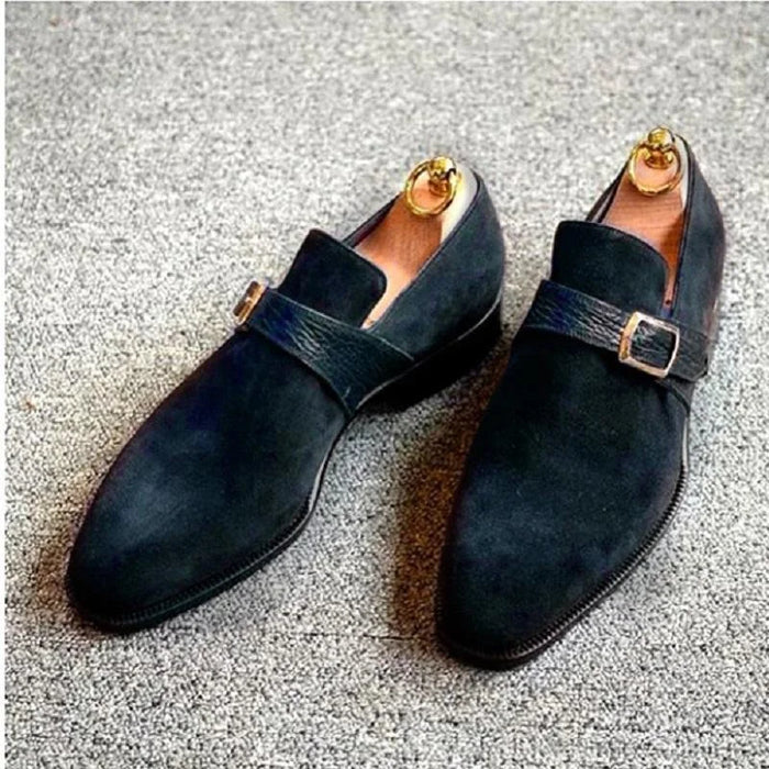 Men's faux suede buckle strap business workwear shoes Fall winter slip on loafers