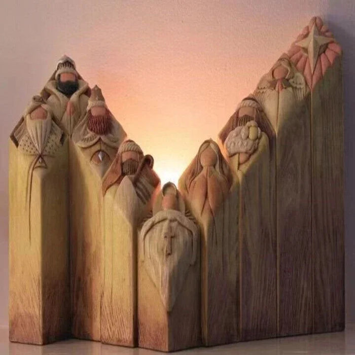9pcs Heaven Nativity Tree Pillar Statues