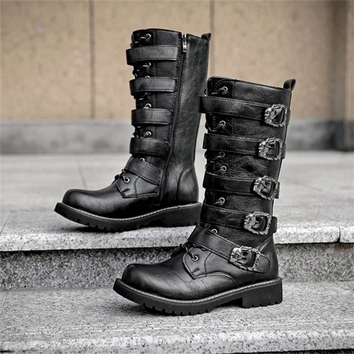 Urban Biker Buckle Boots Lace-Up
