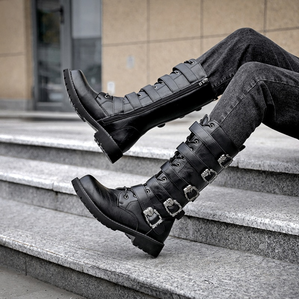 Urban Biker Buckle Boots Lace-Up