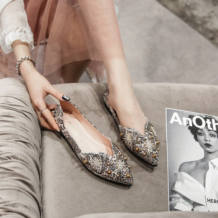 Aureliana Elegant Rhinestone Flowers Flat Shoes