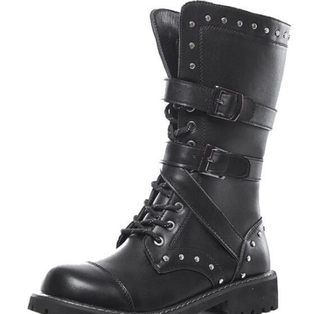 Urban Biker Buckle Boots Lace-Up