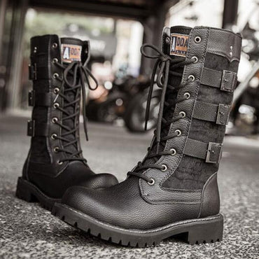 Urban Biker Stiefel mit Schnalle zum Schnüren