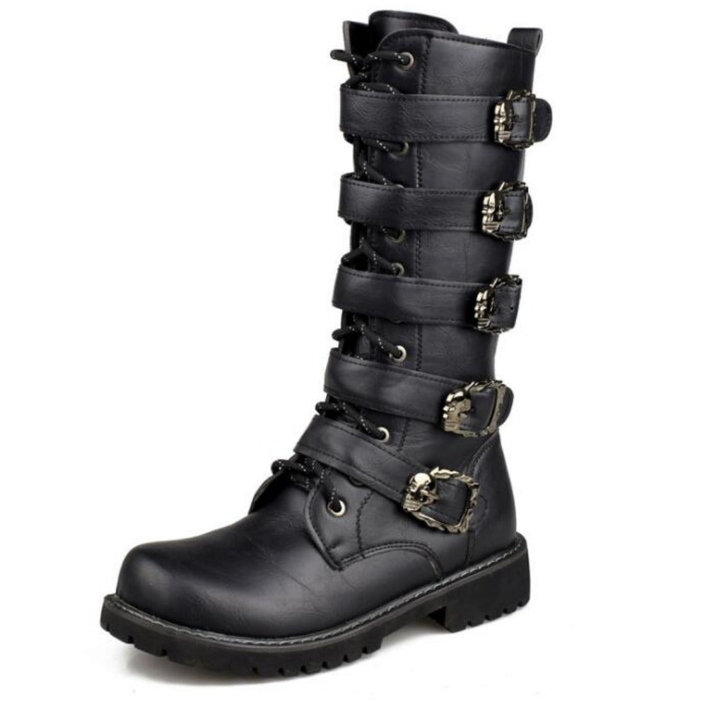 Urban Biker Buckle Boots Lace-Up