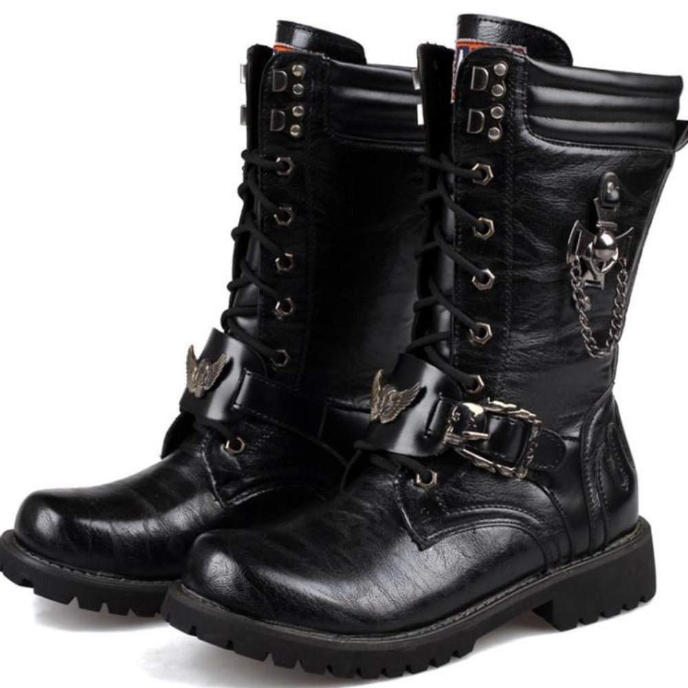 Urban Biker Buckle Boots Lace-Up