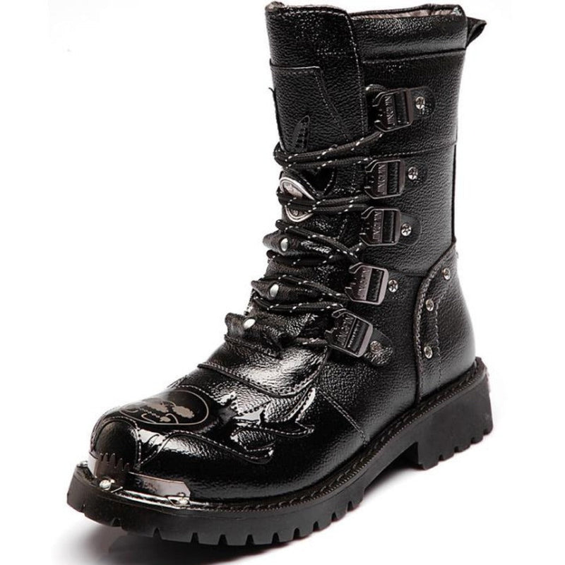 Urban Biker Buckle Boots Lace-Up