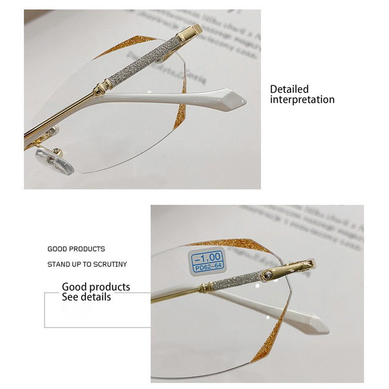 Randlose Presbyopie-Brille mit Diamanten für Damen mit Anti-Blaulicht