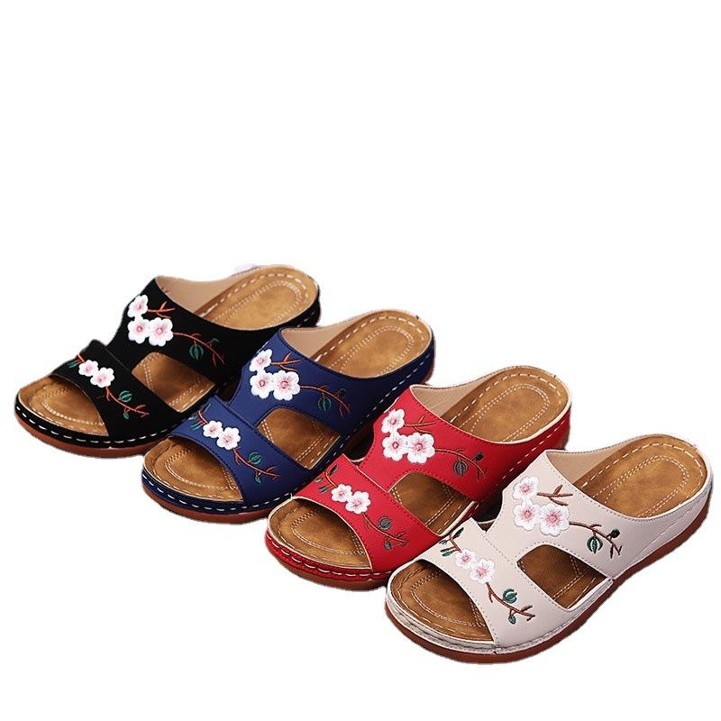 Domina Flower Embroidered Vintage Casual Wedges Sandals