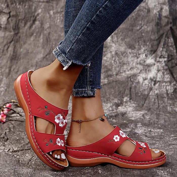 Domina Flower Embroidered Vintage Casual Wedges Sandals