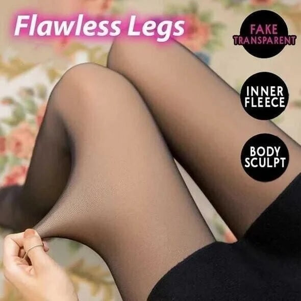 Flawless Legs – Gefälschte, durchscheinende, warme, mit Plüsch gefütterte, elastische Strumpfhose