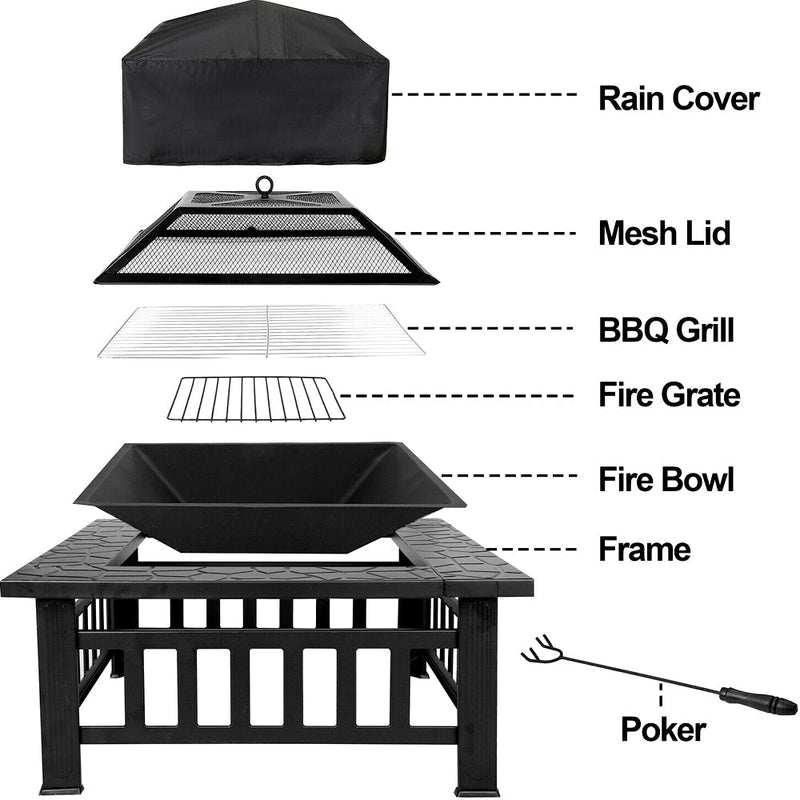 3-in-1-Feuerstelle für den Außenbereich mit Holzofen – Holzkamin für die Terrasse