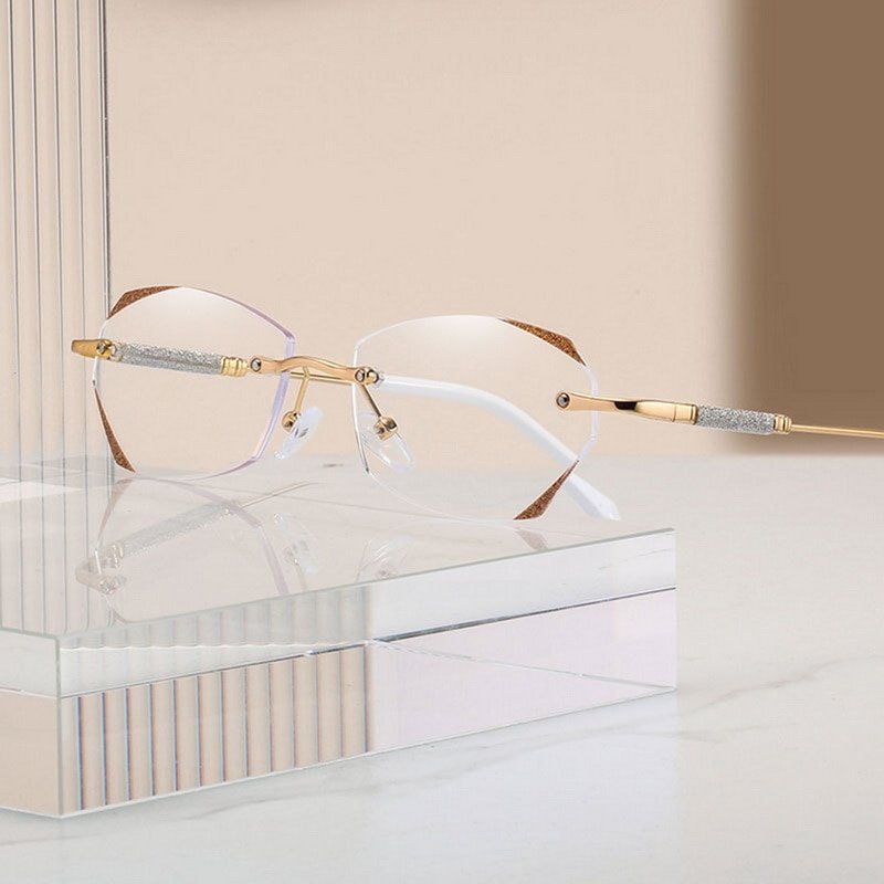 Randlose Presbyopie-Brille mit Diamanten für Damen mit Anti-Blaulicht