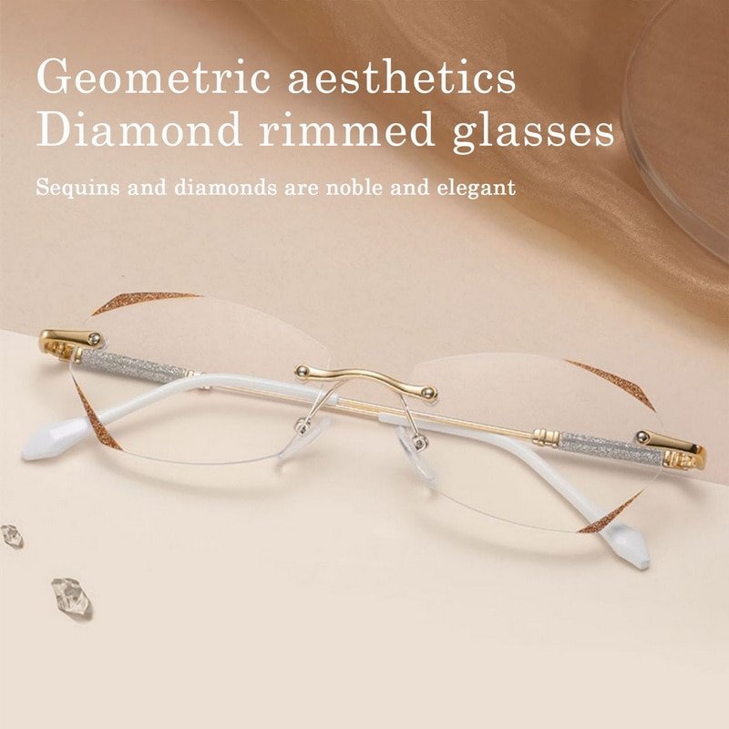 Women’s Diamond Rimless Anti-blue Light Presbyopia Glasses